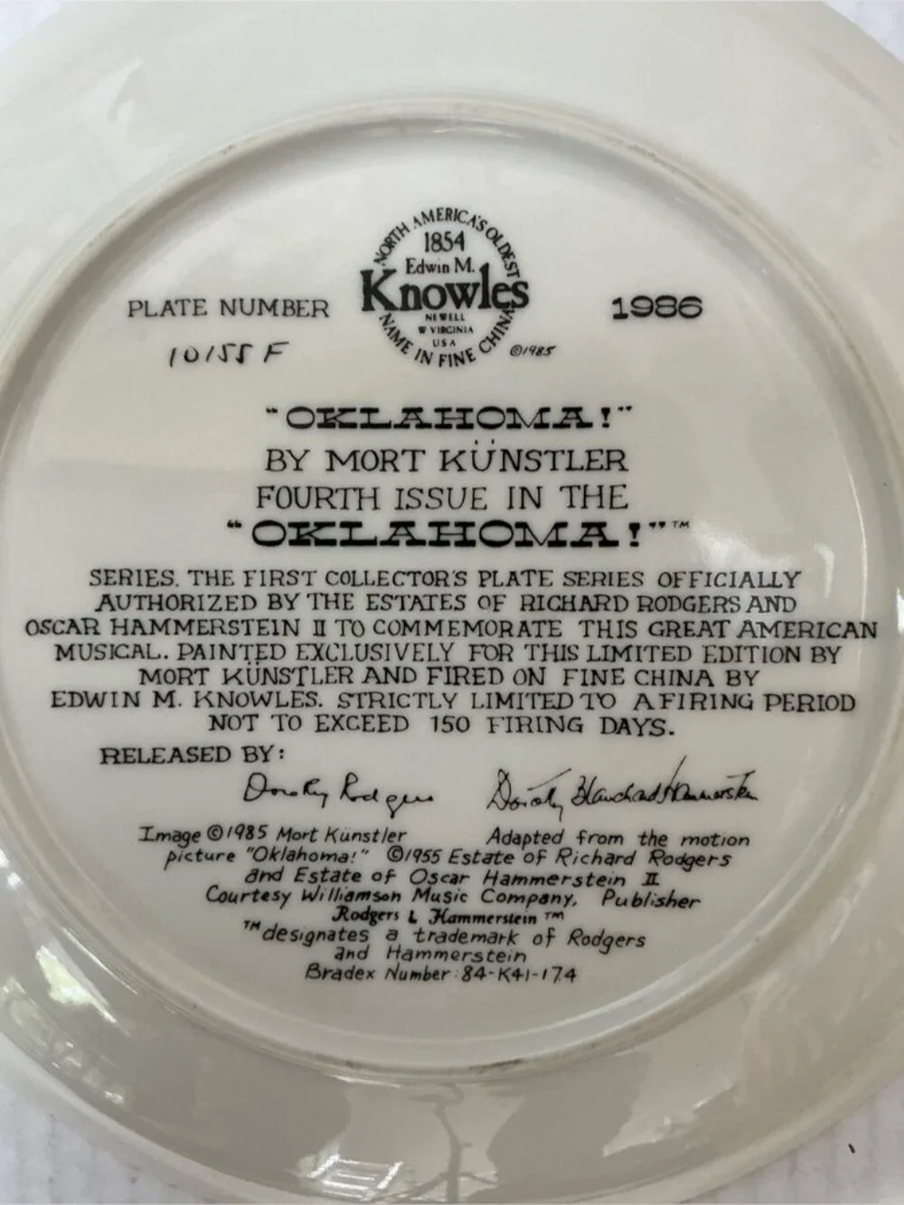 Edwin M Knowles Collectible Plate Oklahoma! Cowboy Western Scene Vintage 1986